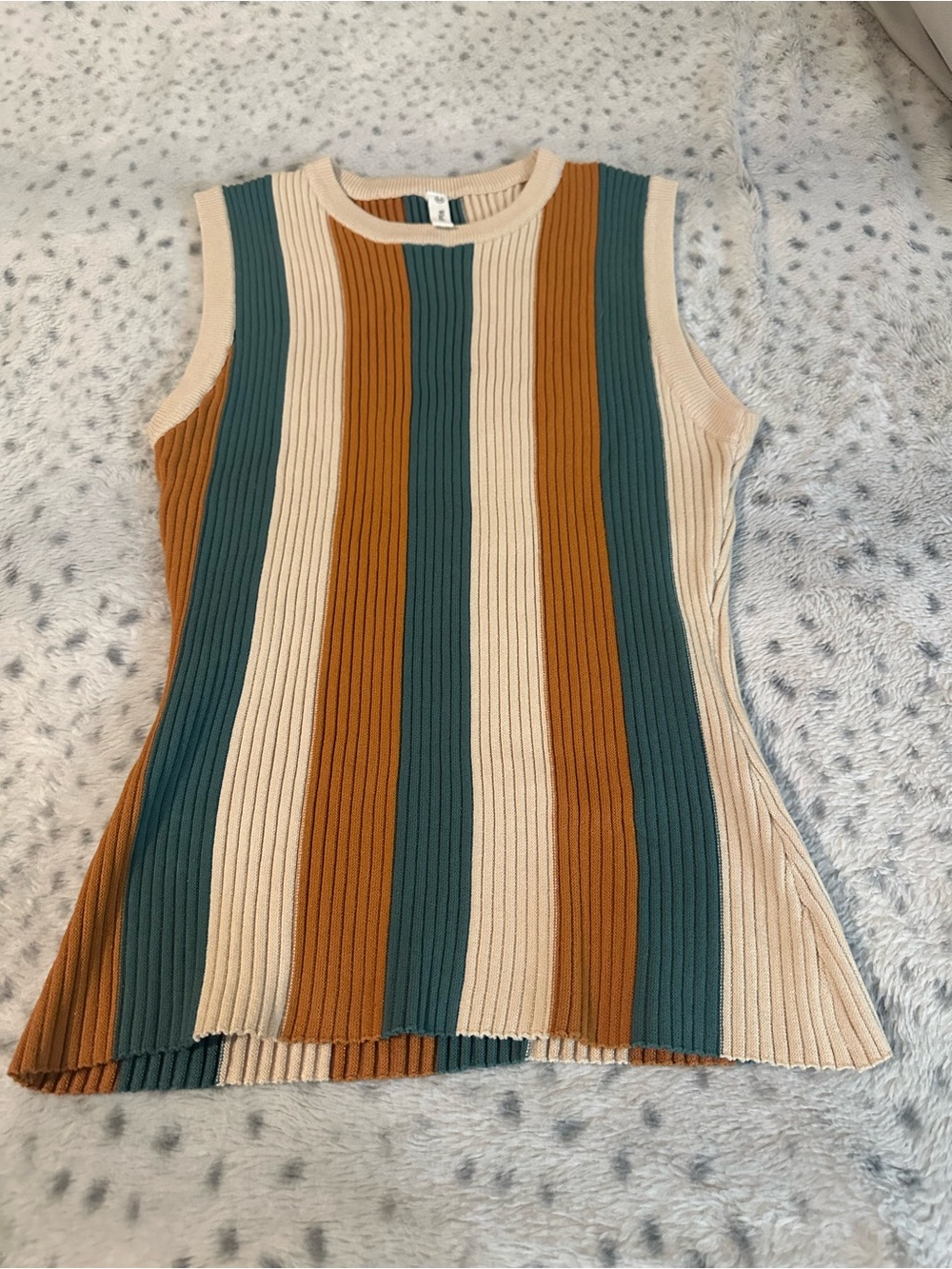 Wishlist like new Sleeveless Ribbed Stripe Tank Top - Teal, Camel & Cream